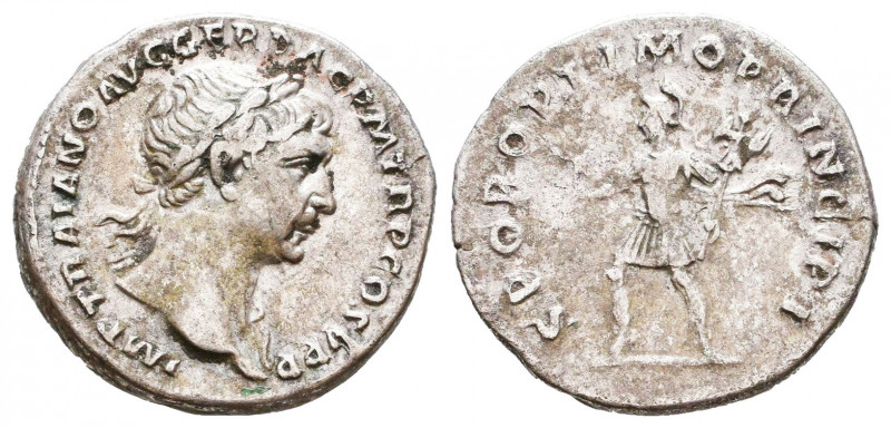 Trajan (AD 98-117). AR denarius. Rome.

Weight: 3,3 gr
Diameter: 19,3 mm