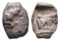 Caria, Uncertain mint AR Diobol, 5th century BC.

Weight: 0,6 gr
Diameter: 10,4 mm