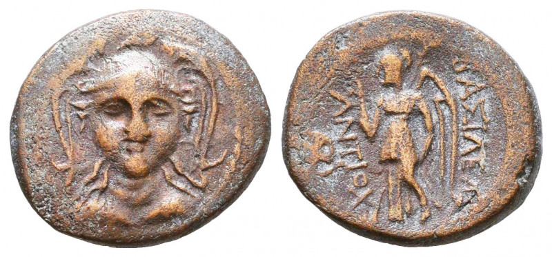 Greek
Seleukid Empire, Antiochos I Soter Æ.

Weight: 2,4 gr
Diameter: 16 mm