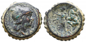 Kings of Cappadocia. Uncertain mint. Ariarathes V Eusebes Philopator 163-130 BC.
Serrate Æ

Weight: 10,6 gr
Diameter: 23,5 mm