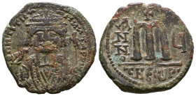 Mauricius Tiberius (582-602 AD). AE Follis, Theoupolis (Antiochia), 597-598 AD.

Weight: 11,9 gr
Diameter: 28,9 mm