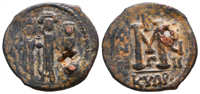 Heraclius, with Martina and Heraclius Constantine. 610-641. Æ Follis. Cyprus min...