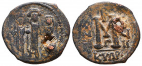 Heraclius, with Martina and Heraclius Constantine. 610-641. Æ Follis. Cyprus mint.

Weight: 5,7 gr
Diameter: 24,5 mm