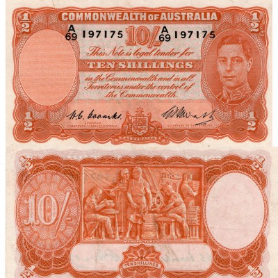 Australia, 10 Shillings, 1949, XF, King George VI, p25c, serial number: A/69 197...