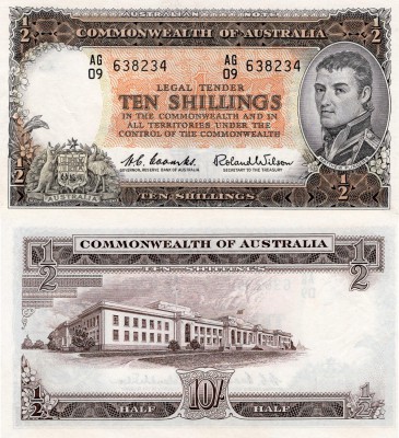 Australia, 10 shillings, 1961, UNC, p33a, serial number: AG/09 638234, sign: Coo...