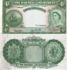 Bahamas, 4 Shillings, 1953, XF, QE II, p13b, Serial Number: A/3 778649