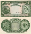 Bahamas, 4 Shillings, 1963, AUNC-UNC, QE II, p13d, serial number: A/6 947338