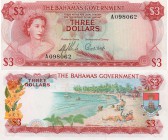 Bahamas, 3 Dollars, 1965, UNC, QE II, p19a, serial number: A 098062, first prefix