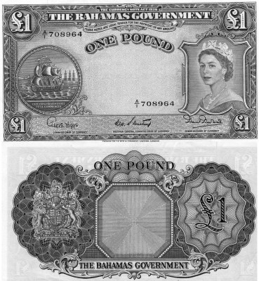 Bahamas, 1 Pound, XF, QE II, p15b, serial number: A/1 708964, sign: Sweeting /Bu...