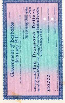 Barbados, 10.000 Dollars, AUNC-UNC, Act of 1922, SPECİMEN, no serial number, no ...