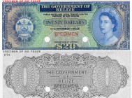 Belize, 20 Dollars, 1974, COLOR TRİAL SPECİMEN, 37a(cts), (No serial number, no signature)