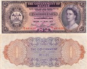 Belize, 2 Dollars, 1975, XF, QE II, p34b, Serial number: B/1 405630