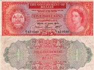 Belize, 5 Dollars, 1975, VF, QE II, p35a, serial number: C/1 421640