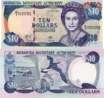 Bermuda, 10 Dollars, 1999, UNC, QE II, p42d, Serial number: B/3 000091 (very low number)