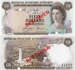 Bermuda, 50 Dollars, 1978, UNC, SPECİMEN, QE II, p32bs, Serial number: A/1 80?026