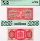 Bermuda, 10 Shillings, 1957, UNC, QE II, PCGS 66, p19b, serial number: T/1 784685