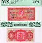 Bermuda, 10 Shillings, 1957, UNC, QE II, PCGS 66, p19b, serial number: T/1 784683
