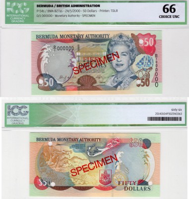 Bermuda, 50 Dollars, 2000, UNC, QE II, ICG 66, p54s, SPECİMEN, serial number: D/...