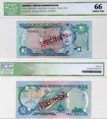 Bermuda, 2 Dollars, 2000, UNC, QE II, ICG 66, p50s, serial number: C/1 000000, S...