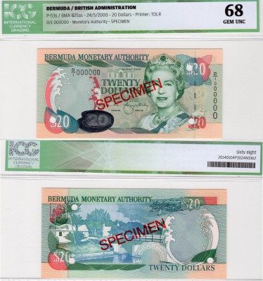 Bermuda, 20 Dollars, 2000, UNC, QE II, ICG 68, p53s, serial number: D/1 000000, ...
