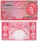 British Caribbean, 1 Dollar, 1962, XF-AUNC, QE II, p7c, Serial number: Z3 480624