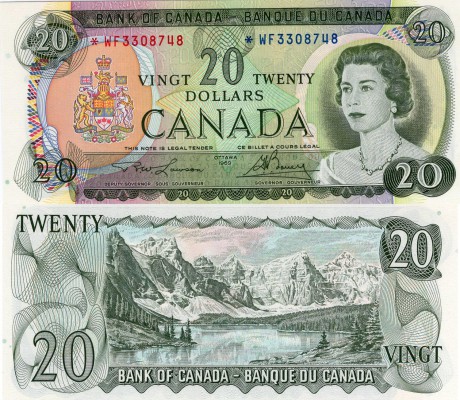 Canada, 20 dollars, 1969, AUNC, QE II, p89b, Serial Number: *DW 3308748 (replace...