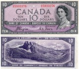 Canada, 10 Dollars, 1954, AUNC, QE II, p69a, Serial Number: C/D 5933376 (Devil's Face)