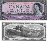 Canada, 10 Dollars, 1954, AUNC-UNC, QE II, p69b, Serial Number: G/D 5180760, DAVİL'S FACE, RARE