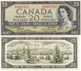 Canada, 20 Dollars, 1954, XF, QE II, p41b, serial number: B/W 8401852, sign: Beattie /Rasminsky
