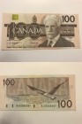 Canada, 100 Dollars, 1988, UNC, p99d, serial number: BJU3240247, sign: Knight /Dodge, Sir Robert Bordon portrait