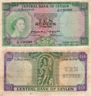 Ceylon, 10 Rupees, 1953, FINE-VF, QE II, p55a, serial number: L/30 120599, RARE