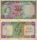 Ceylon, 10 Rupees, 1953, VF, QE II, p55a, serial number: L/23 121839, RARE