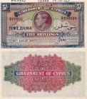 Cyprus, 5 Shillings, UNC, 1941, p22, SPECİMEN, serial number: D/3 00001, King George VI portrait, VERY RARE