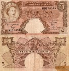 East African, 5 Shillings, 1958, FINE, QE II, p37, serial number: W16 95319