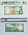 East Caribbean, 5 Dollars, 1965, UNC, PMG 65, QE II, p14k, serial number: D14 190001, Grenada Island