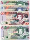 Eastern Caribbean, 5 Dollars, 10 Dollars, 20 Dollars, ( 5 Dollars, 2003, UNC, QEII, p42a, Antigua Island, Serial Number: L252966A), (10 Dollars, 2000,...