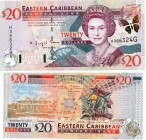 Eastern Caribbean, 20 Dollars, 2000, UNC, QE II, p39g, Greneda Island, serial number: H366324G