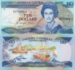 Eastern Caribbean, 10 Dollars, 1985, UNC, QE II, p23a2, serial number: B375888A, Antigua Island