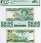 Eastern Caribbean, 5 Dollars, 1986, UNC, PCGS 66, QE II, p18m, serial number: A047364M, Montserrat Island
