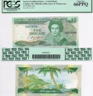Eastern Caribbean, 5 Dollars, 1986, UNC, PCGS 66, QE II, p18m, serial number: A047368M, Montserrat Island