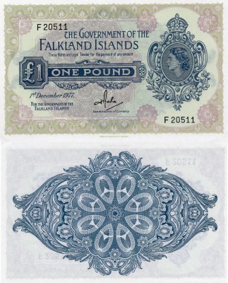 Falkland Islands, 1 Pound, 1977, UNC, QE II, p8c, serial number: F 20511