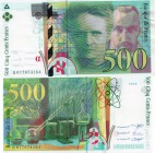 France, 500 Francs, 1994, AUNC-UNC, p160a, serial number: Q017674164 (with Marie and Pierre Curie portrait)