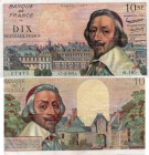 France, 10 Nouveaux Francs,1961, XF, p142, serial number: G.185-17477, (Cardinal Richelieu portrait)