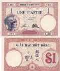 French Indo China, 1 Piastre, 1927, AUNC, p48b, serial number: L.4341-056, sign: Simon /Chaume