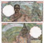French West Africa, 1000 Francs, 1954, XF-AUNC, p42, serial number: W.4105-395, RARE