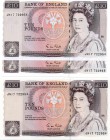 Great Britain, 10 Pounds, 1988, UNC, QE II, p379e, Serial Numbers: JN17 722954 - JN17 722955 (consecutive pair notes)