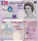 Great Britain, 20 Pounds, 2000, UNC, QE II, p389a, Serial Number: AB32 941046, Sing: Lowter