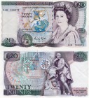 Great Britain, 20 Pounds, 1988, AUNC, QE II, p380e, Serial Number: 44M 300973
