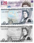 Great Britain, 5 Pounds and 20 Pounds, (5 Pounds, 1980, UNC, QE II, p378c, serial number: LW36 736368, sign: Somerset), (20 Pounds, 1999, UNC, QE II, ...