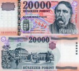 Hungary, 20.000 Forint, 2007, UNC, p193d, serial number: GD 0000156, (LOW SERİAL NUMBER)